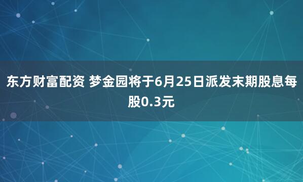 东方财富配资 梦金园将于6月25日派发末期股息每股0.3元